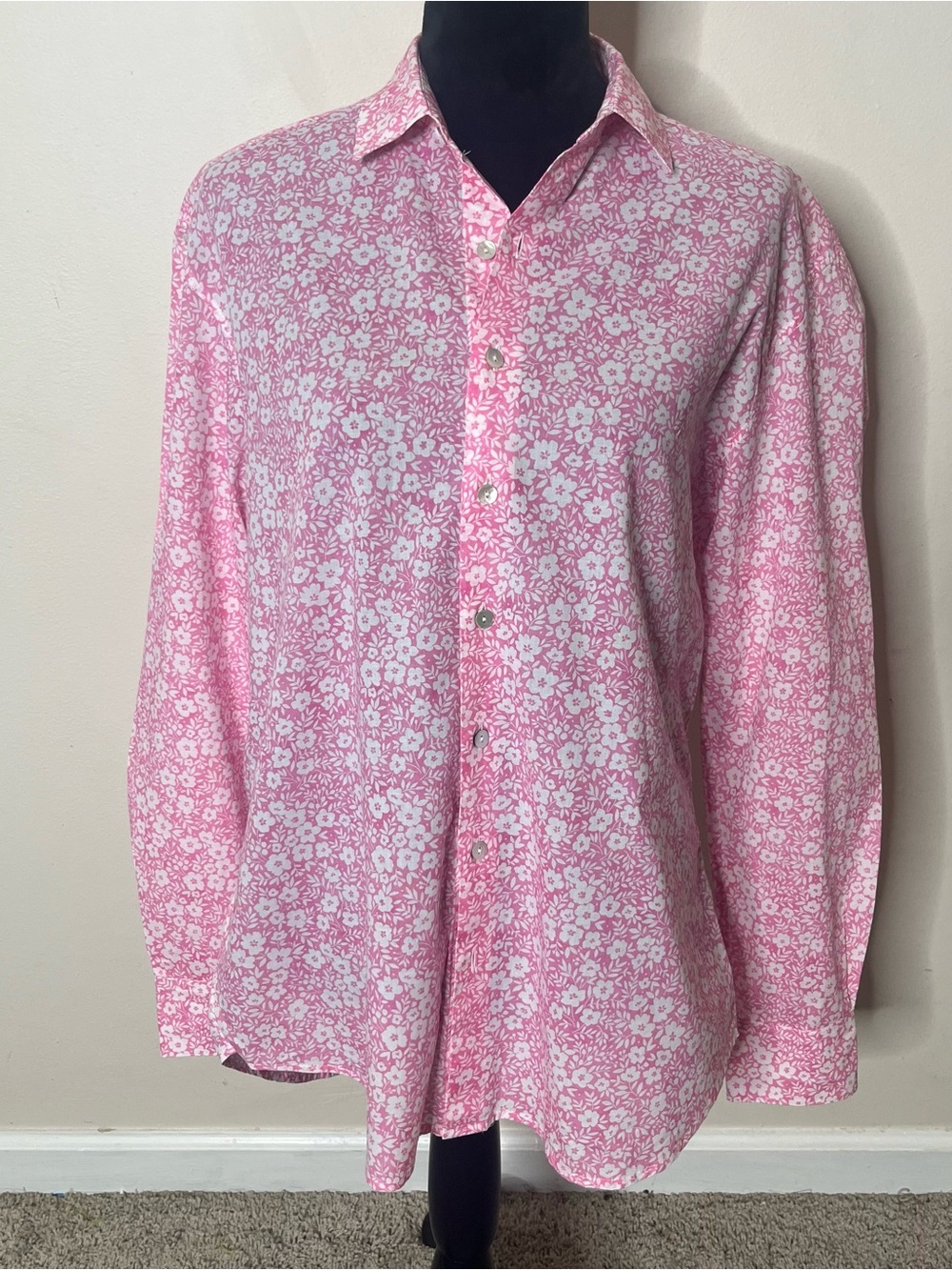 MC2 Saint Barth Women’s Pink White Floral Button Up Collar Shirt Sz L
